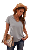 V Neck Lace Trim Short Sleeve Top