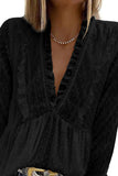 Swiss Dot Long Deep V Neck Pleated Sleeve Top