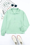 Green Zip Front Pocketed Pullover Sweatshirt