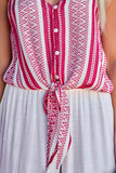 Boho Print V Neck Front Buttons Thin Straps Tank