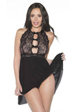 Halter Neck Lace Mesh Backless Plus Size Babydoll