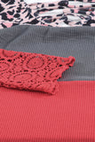 Lace Splicing Hollow-out Leopard Color Block Top