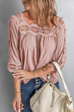 Pink Crochet Trim Hollow-out Blouse