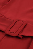 Burgundy Belted Square Neck Puff Sleeve Jumpsuit