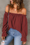 Red Frilled Off-shoulder Neckline Loose Blouse