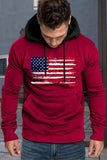 American Flag Print Color Block Men's Hoodie