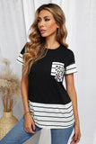 Striped Detail T-shirt with Patch Pocket