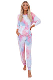 Shut-eye Pocketed Tie-dye Knit Hooded Joggers Set