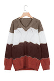 V Neck Colorblock Textured Knit Sweater