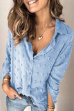 Long Sleeve Button Fuzzy Polka Dot Shirt