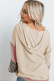 Leopard Colorblock Patchwork Waffle Knit Hoodie