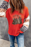 V Neck Leopard Stripe Splice Lantern Sleeve Top