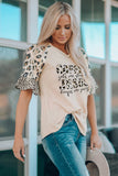 Khaki Coffee Jesus Graphic Leopard Ruffle Sleeve Top
