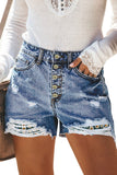 Splicing Button Fly Distressed Denim Shorts