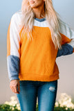 Fleece Colorblock Dolman Sleeves Pullover Top