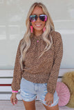 Leopard Bubble Sleeves Smocked Blouse