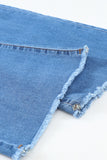 High Waist Raw Hem Button Ripped Flare Jeans