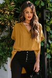 Collared Hi-low Hem Draped Short Sleeve Blouse