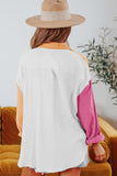 Rose Color Block Textured Long Sleeve Shirt with Pocket