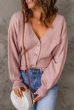 Pink V Neck Buttoned Bishop Sleeve Cardigan