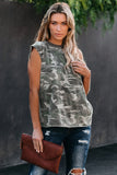 Camouflage Pattern Cut out Shoulder T-shirt