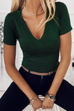 Solid Color V Neck Bodycon T-shirt