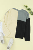 Crew Neck Contrast Color Block Sweater