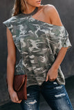 Camouflage Pattern Cut out Shoulder T-shirt