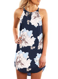 Palm Tree Leaf Print Ivory Sleeveless Dress