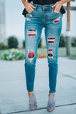 Plaid Patch Destroyed Skinny Jeans