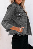 Turn Down Collar Buttons Cut-out Denim Jacket