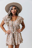 Khaki Ruffled Sleeve Floral Print Romper
