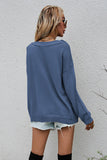 Crew Neck Buttons Drop Shoulder Pullover Sweater