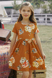 Short Sleeve Pocketed Children's Floral Dress