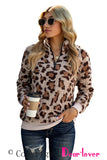 Leopard 1/4 Zip Elastic Cuff Fashion Print Sherpa Pullover