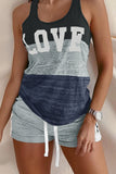 Letter Print Tank & Drawstring Waist Shorts Set