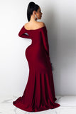 Wine Red Off Shoulder Side Split Bodycon Prom Dress