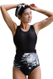 Printed Zipped Racerback Maillot