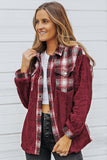 Plaid Patchwork Buttoned Pocket Sherpa Jacket