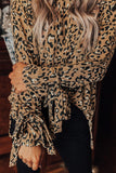 Leopard Print Cuff Knot Long Sleeve Blouse