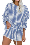 Striped Lounge Long Sleeves Shorts Set