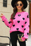 Heart Pattern Ribbed Trim Knit Sweater