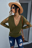Sexy V Neck Surplice Hollow-out Sweater with Lace Sleeves