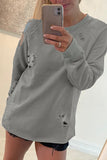 Ribbed Trim Distressed Pullover Top