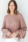 Pink Ribbed Drawstring Ruched Dolman Sleeve Top