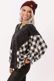 Buffalo Plaid Splicing Split Neck Knit Top