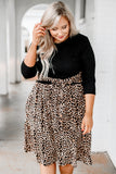 Ribbed Knit Leopard Plus Size Midi Dress