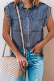 Rolled Sleeve Buttoned Denim Shirt with Pocket