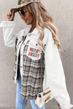 MERRY and BRIGHT Plaid Splicing Denim Jacket