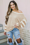 Bubble Sleeve Mixed Stripe Pullover Sweater